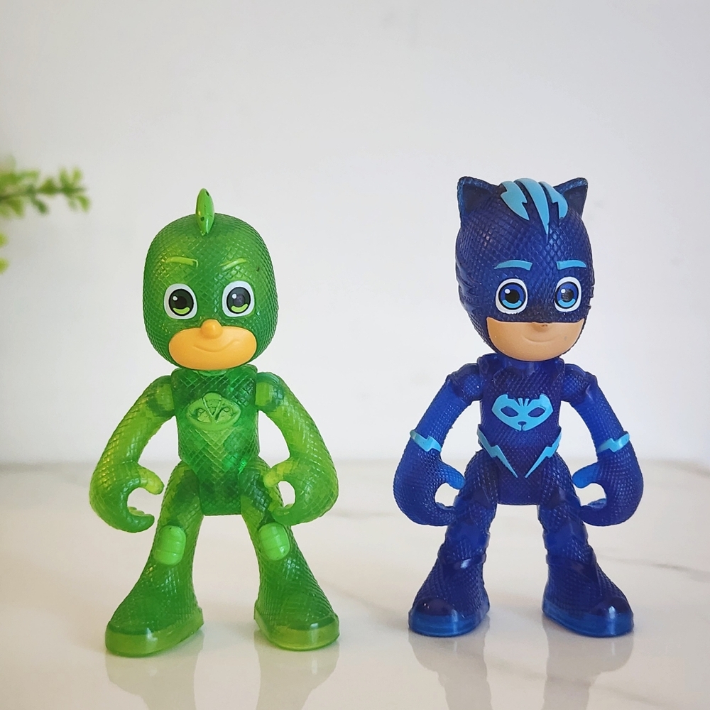 ✨Hasbro PJ Masks Bundle of 2 Translucent Gekko & Catboy Figures 3" 💚🦎💙🐈⬛️